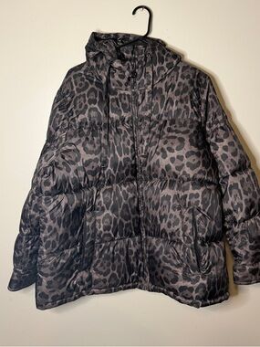 MICHAEL Michael Kors leopard print hooded puffer jacket womens size 1x full zip